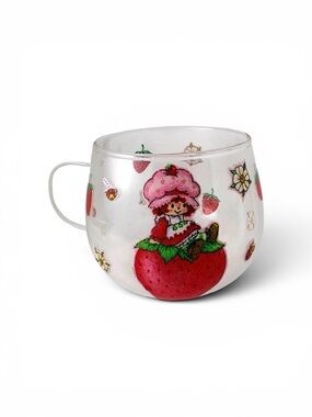 Strawberry Themed Clear Glass Mug - Pink & Red